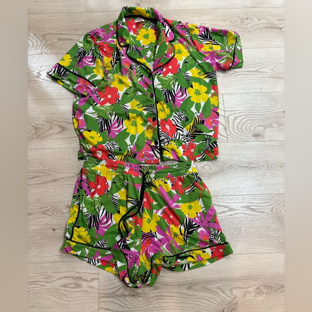 BEAUTY SLEEP SOCIAL Vibrant Floral Two-Piece sleep pajama set size L like new